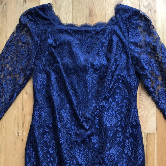 Lace Cocktail Dress Navy Blue 3/4 Sleeve - Picture 4 of 8